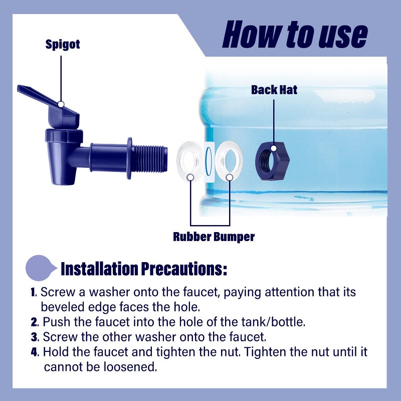 Honoson Replacement Cooler Faucet Water Bottle Jug, Dispenser Tap Set, Reusable Spigot Spout Water Beverage Lever Pour Dispenser Valve Crock Tap(Deep Blue) - Image 4